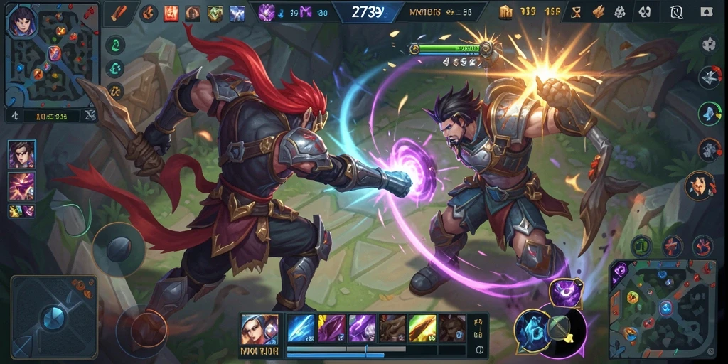 Tangkapan layar permainan 2739 dengan aksi pertarungan MOBA yang mendebarkan.